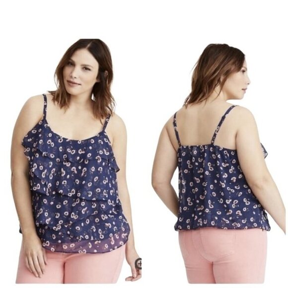 Torrid Blue Pink Floral Sheer Tiered Ruffle Chiffon Banded Cami Tank Blouse 1X - Picture 1 of 12